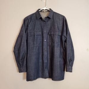 Oak + Fort womens blue jeans jacket XS oversized collar button pockets